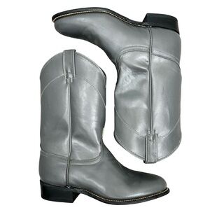 LAREDO ASHTON Grey leather Western Roper Cowboy cowgirl mid calf boots 8